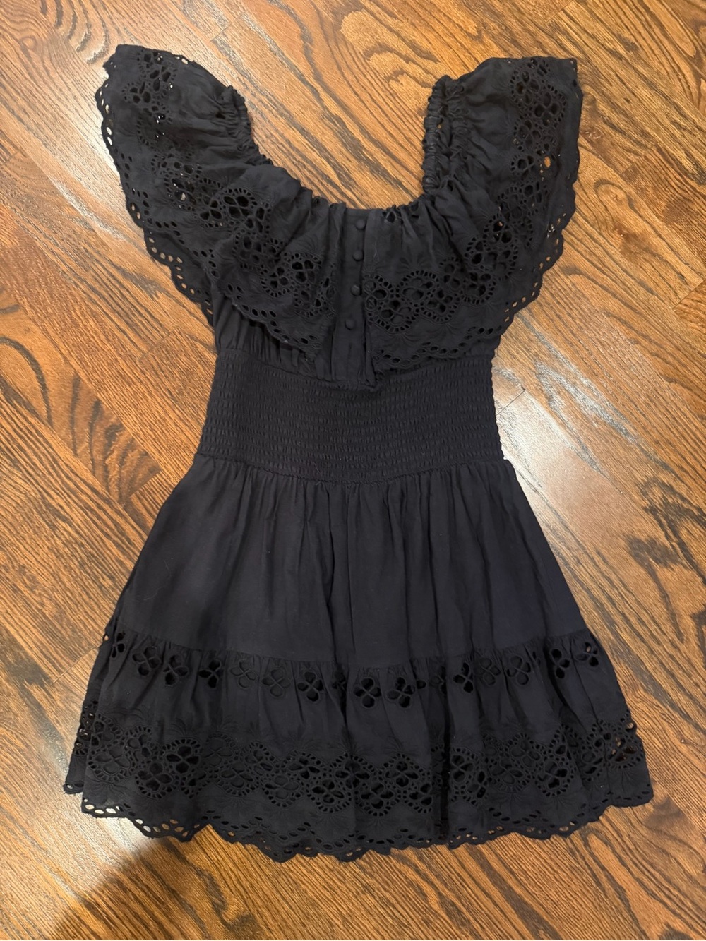 Lovers + Friends Black Off-Shoulder Eyelet Dress